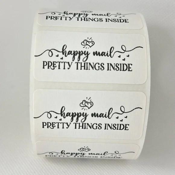 Happy mail sticker | pretty things inside sticker | shipping supplies 2in - Picture 2 of 6
